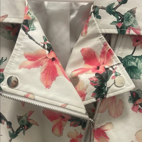 Bagatelle Women's Floral Leather Jacket - Cream and Pink - Picture 5 of 10